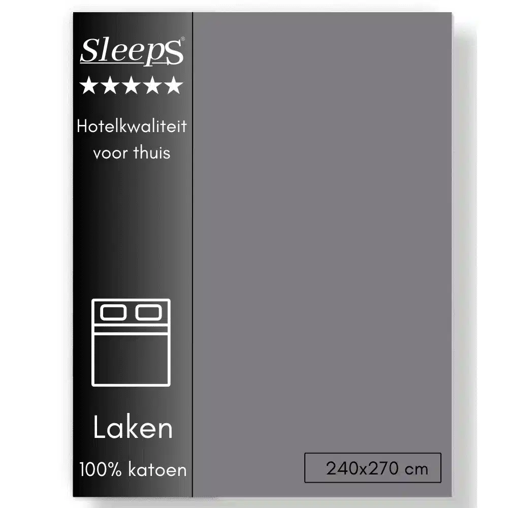 Sleeps Lakens Katoen Donker Grijs – Lits-Jumeaux 240 x 270 cm – 100% Katoen – Hoogwaardig Hotelkwaliteit – Heerlijk Zacht